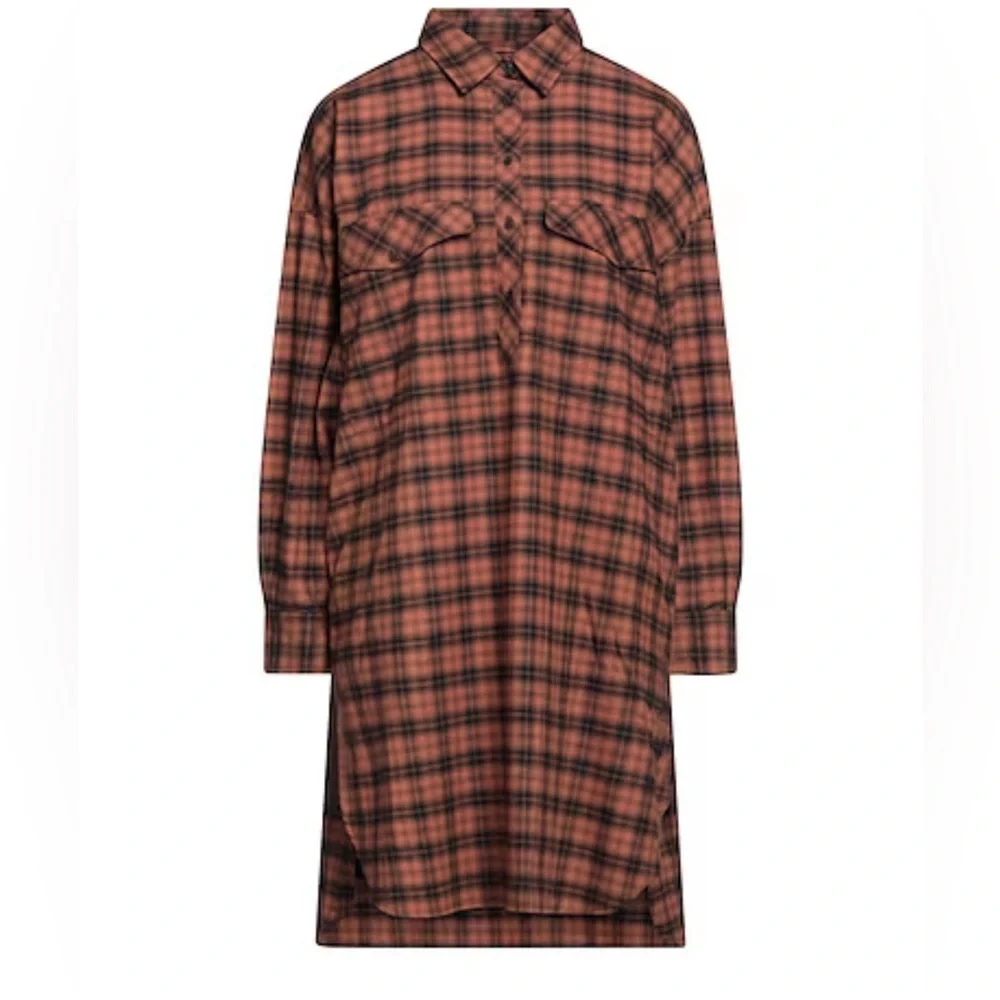 Closed Cotton Shirt Dress 100% Cotton Flannel Plaid Size Small Brown Black EUC - Picture 3 of 7